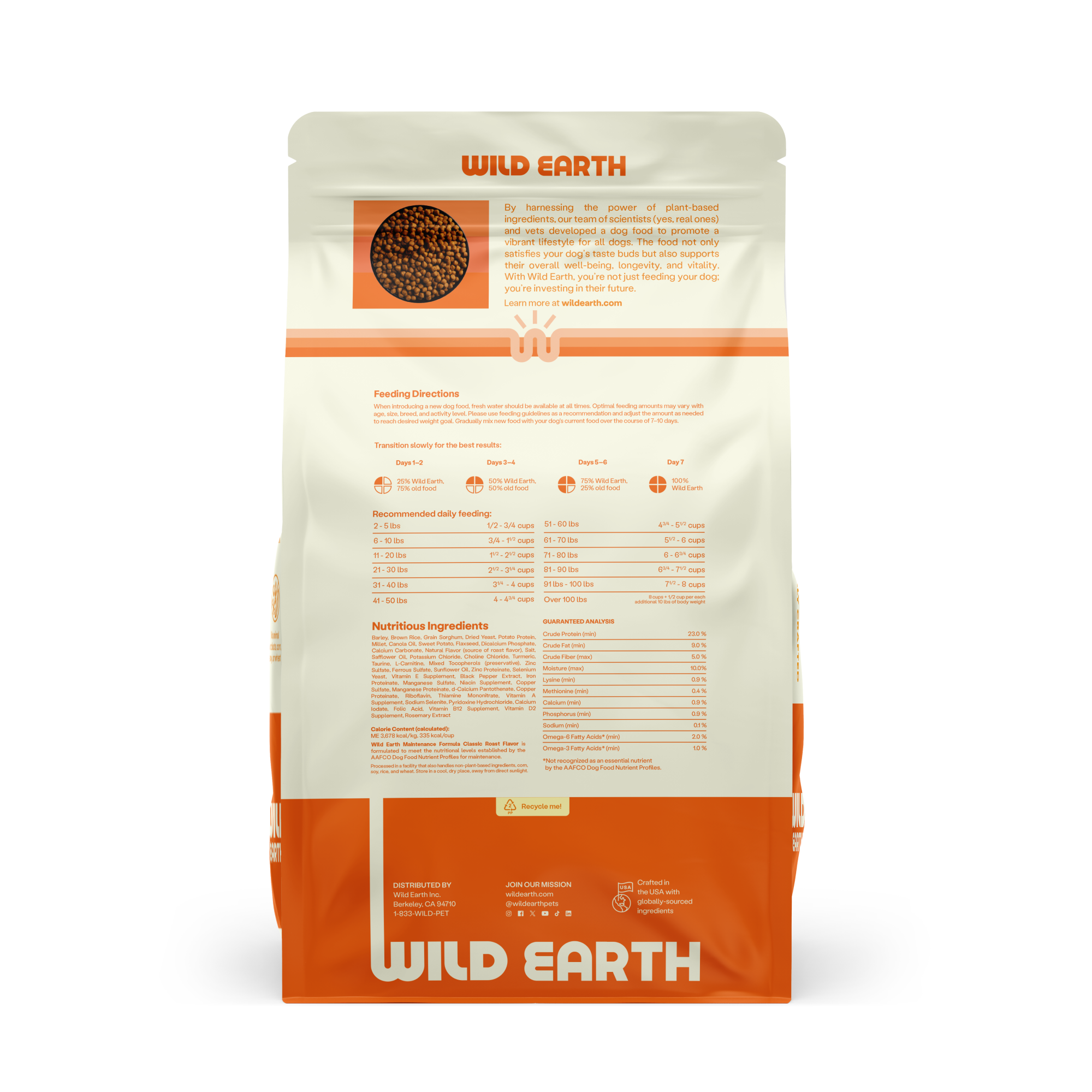 Back of Wild Earth Maintenance Formula