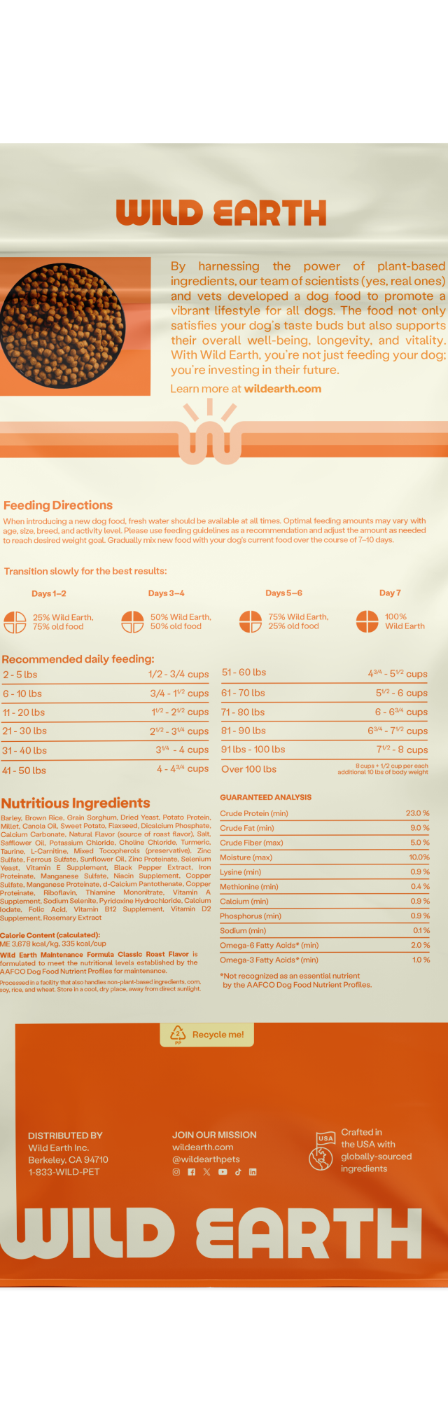 Back of Wild Earth Maintenance Formula