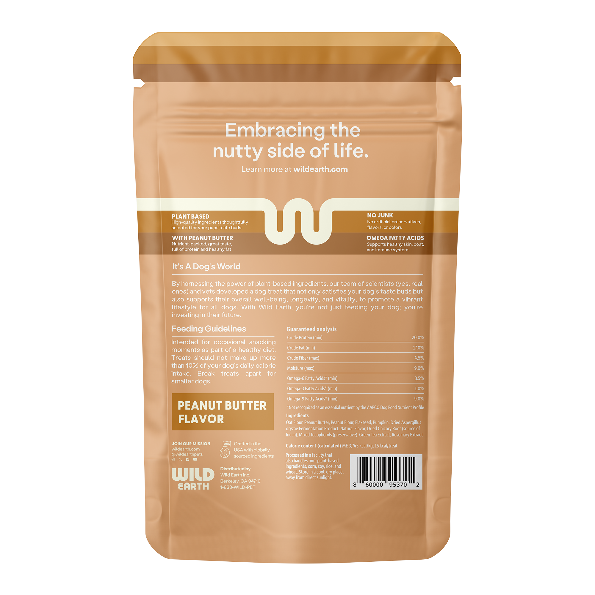 Peanut Butter flavored vegan Wild Earth dog treats.