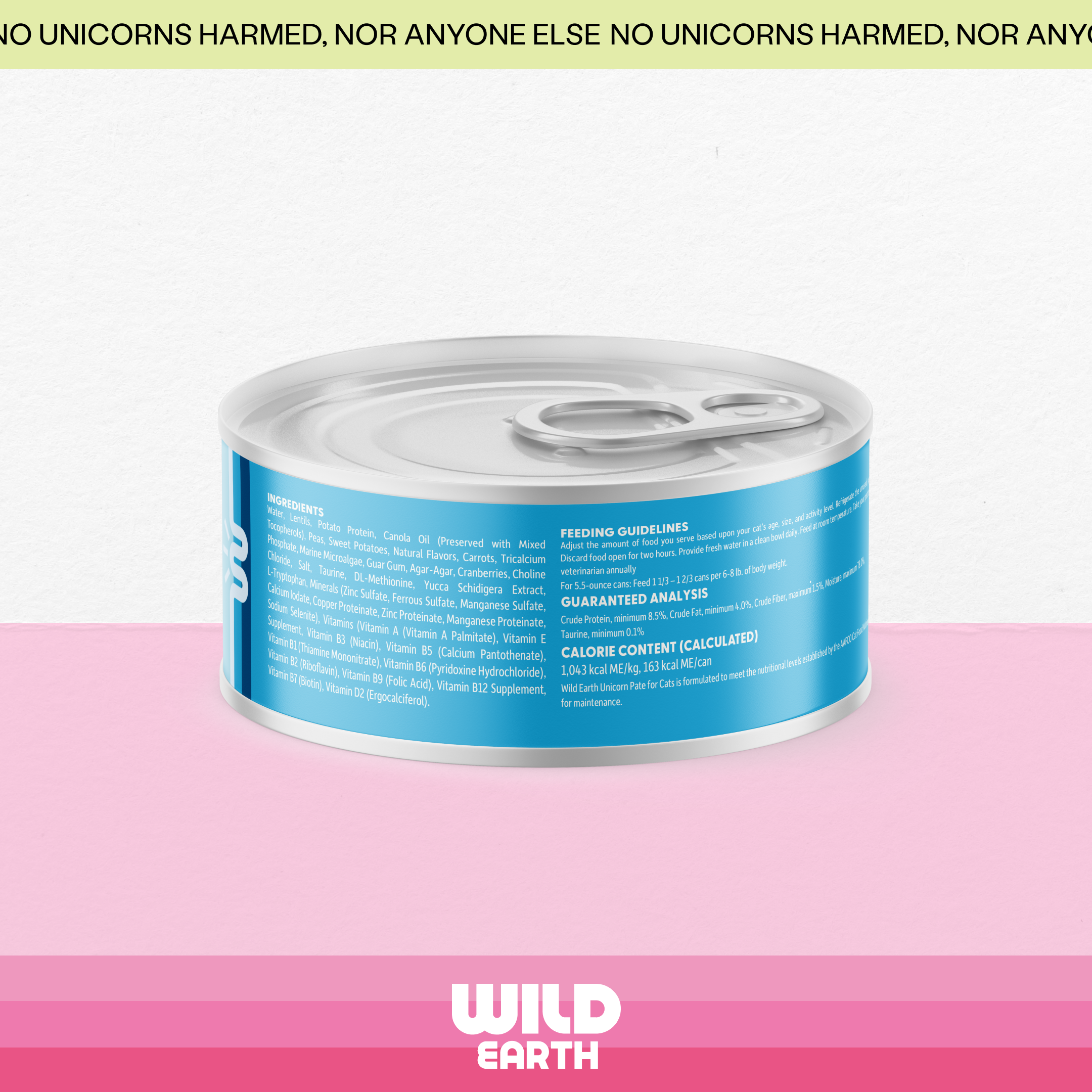 Back of Unicorn Pate cat food label showing ingredients.