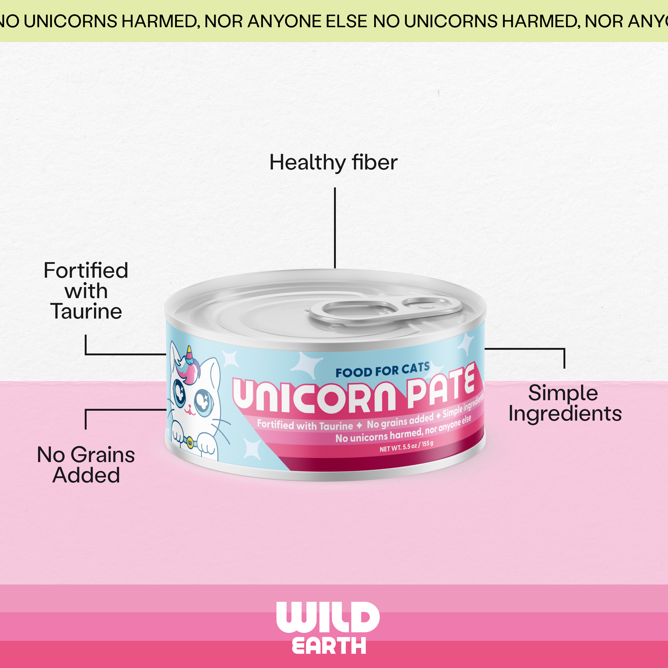 Unicorn Pate vegan cat food, healthy fiber, simple ingredients, fortified with taurine, no grains added.