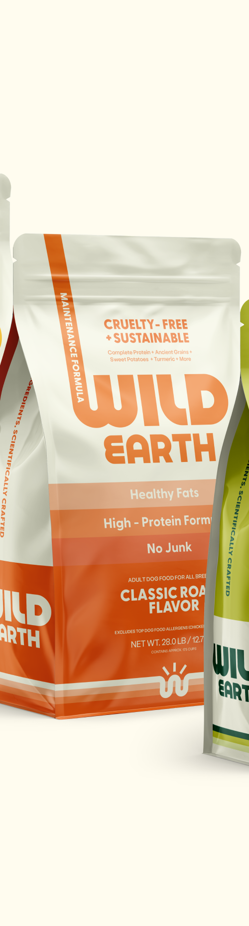 A collection of Wild Earth plant-based pet food.