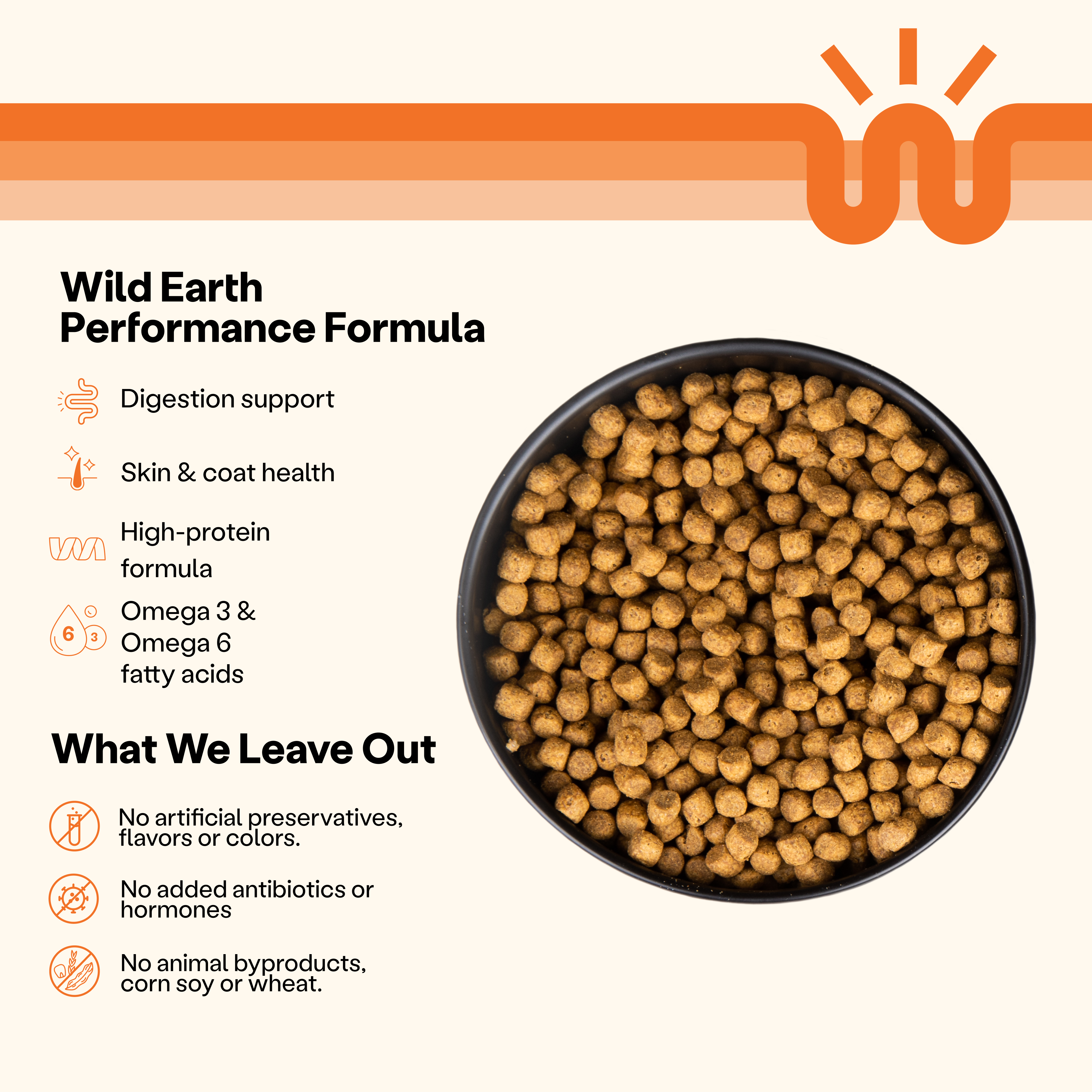 Wild Earth plant-based dog food with high protein, omega 3 & 6, and no artificial additives or animal by-products.