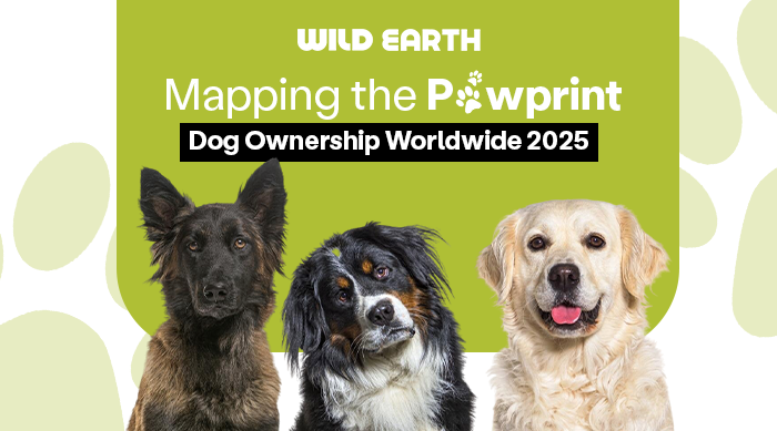 Wild Earth Blog Banner with three dogs and the text above them reads " Mapping the Pawprint : Dog ownership world wide 2025".