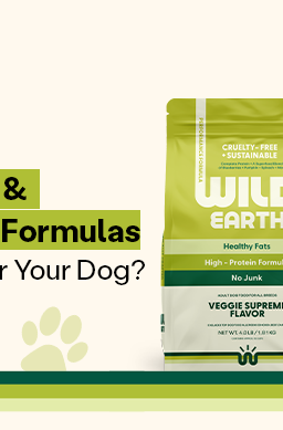 Wild Earth dog food packaging comparing Performance and Maintenance formulas to help pet owners choose the right option for their dog.