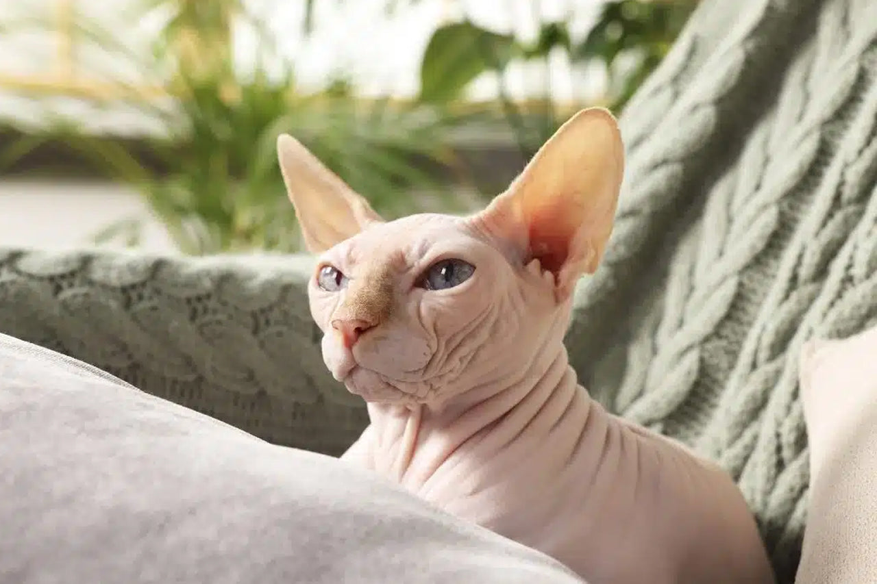 Sphynx cat sitting on a couch