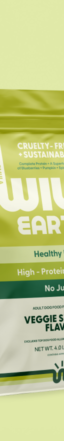 A bag of Wild Earth Veggie Supreme vegan dog food.