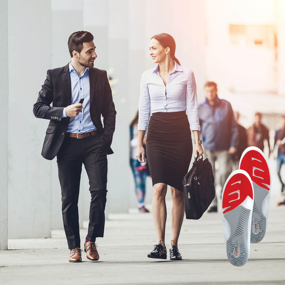 Professionals walking with ALINE Insoles.
