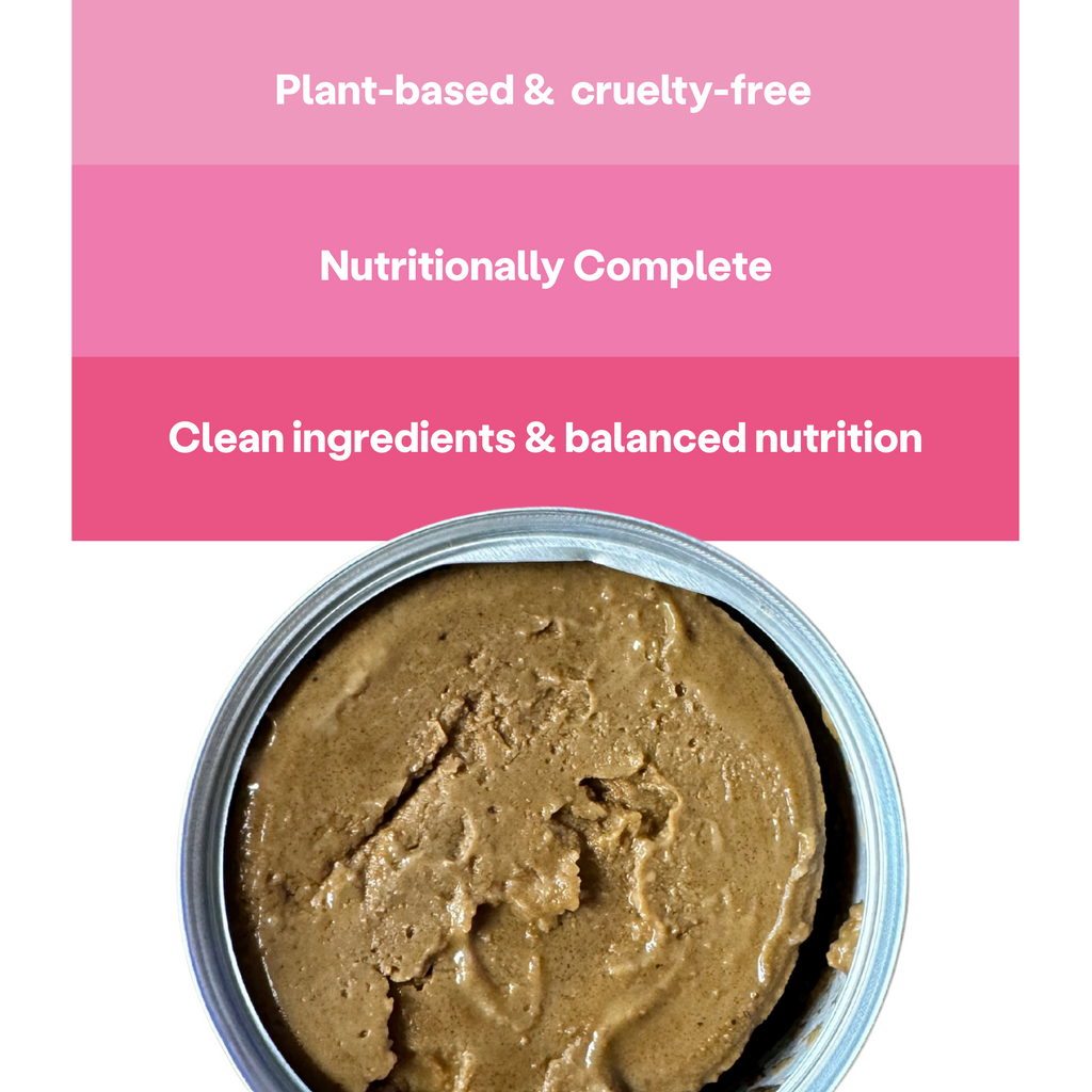 List of features for Unicorn Pate plant-based cat food, such as nutritionally complete, clean ingredients, and cruelty-free.  