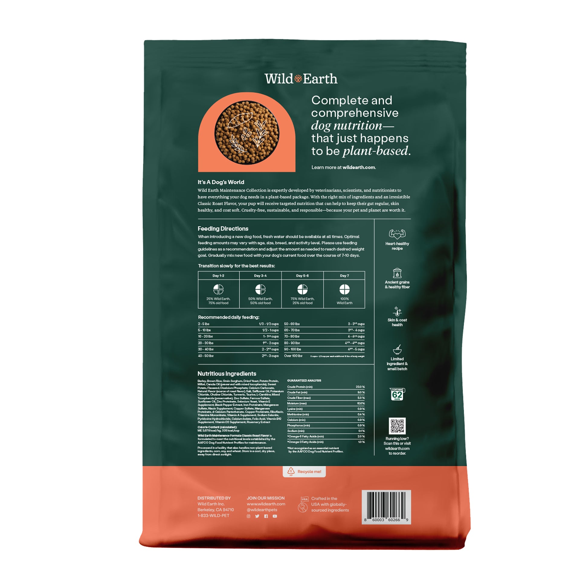 Back of Wild Earth Maintenance Formula Packaging.
