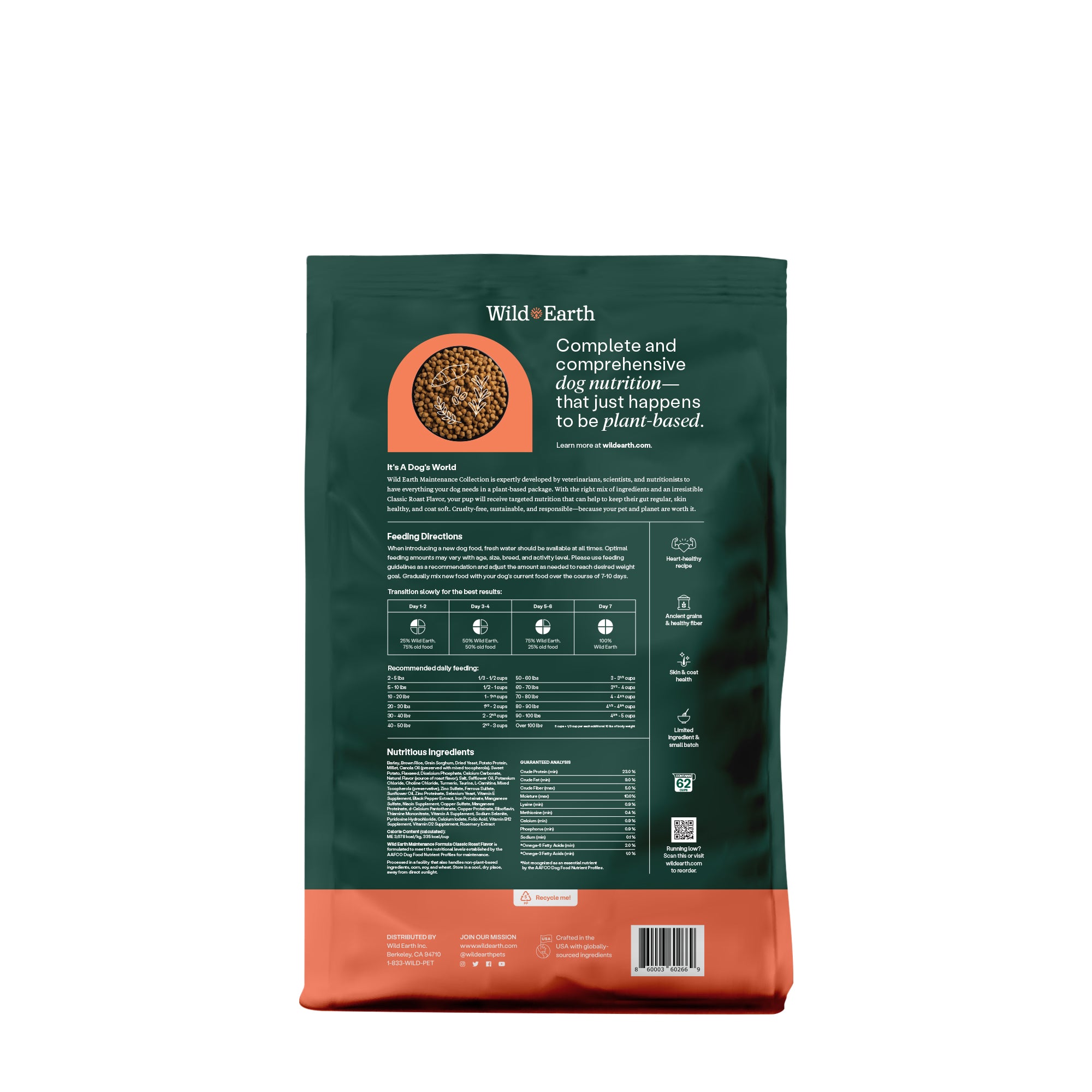 Back of old Wild Earth kibble packaging.